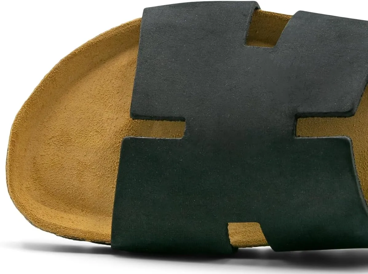 Sandgrens Handmade Unisex Cork Slides | European Top Grain Leather Sandals with Soft Suede Footbed and EVA Rubber Sole | Avila