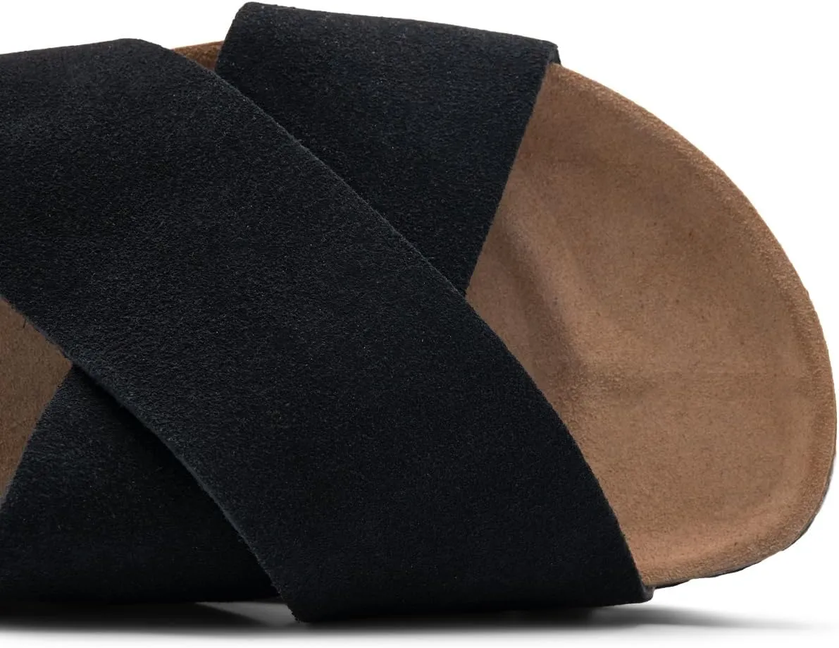 Sandgrens Handmade Unisex Cork Slides | European Top Grain Leather Sandals with Soft Suede Footbed and EVA Rubber Sole | Soria