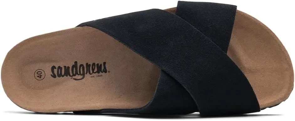 Sandgrens Handmade Unisex Cork Slides | European Top Grain Leather Sandals with Soft Suede Footbed and EVA Rubber Sole | Soria