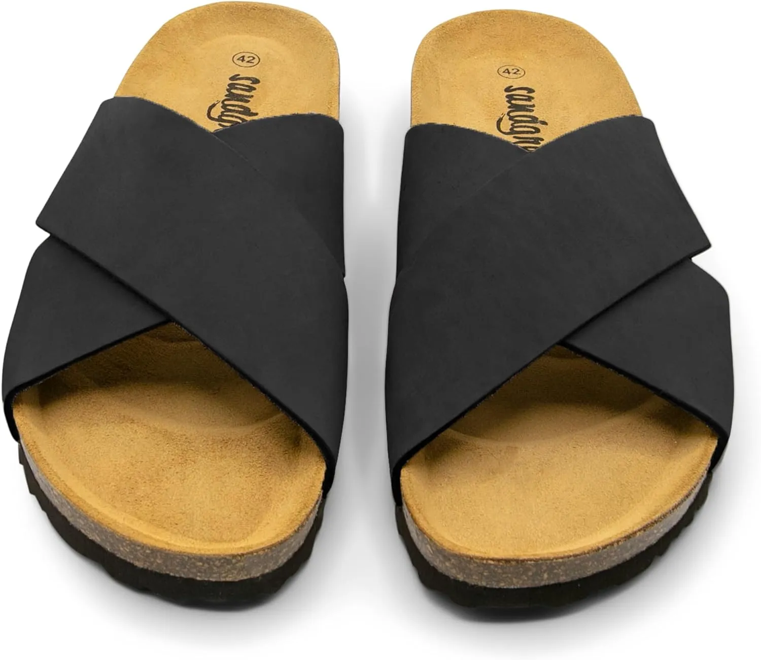 Sandgrens Handmade Unisex Cork Slides | European Top Grain Leather Sandals with Soft Suede Footbed and EVA Rubber Sole | Soria