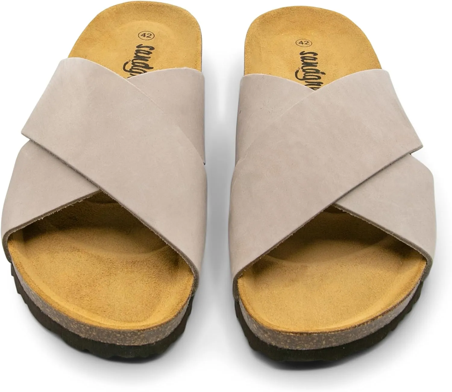 Sandgrens Handmade Unisex Cork Slides | European Top Grain Leather Sandals with Soft Suede Footbed and EVA Rubber Sole | Soria