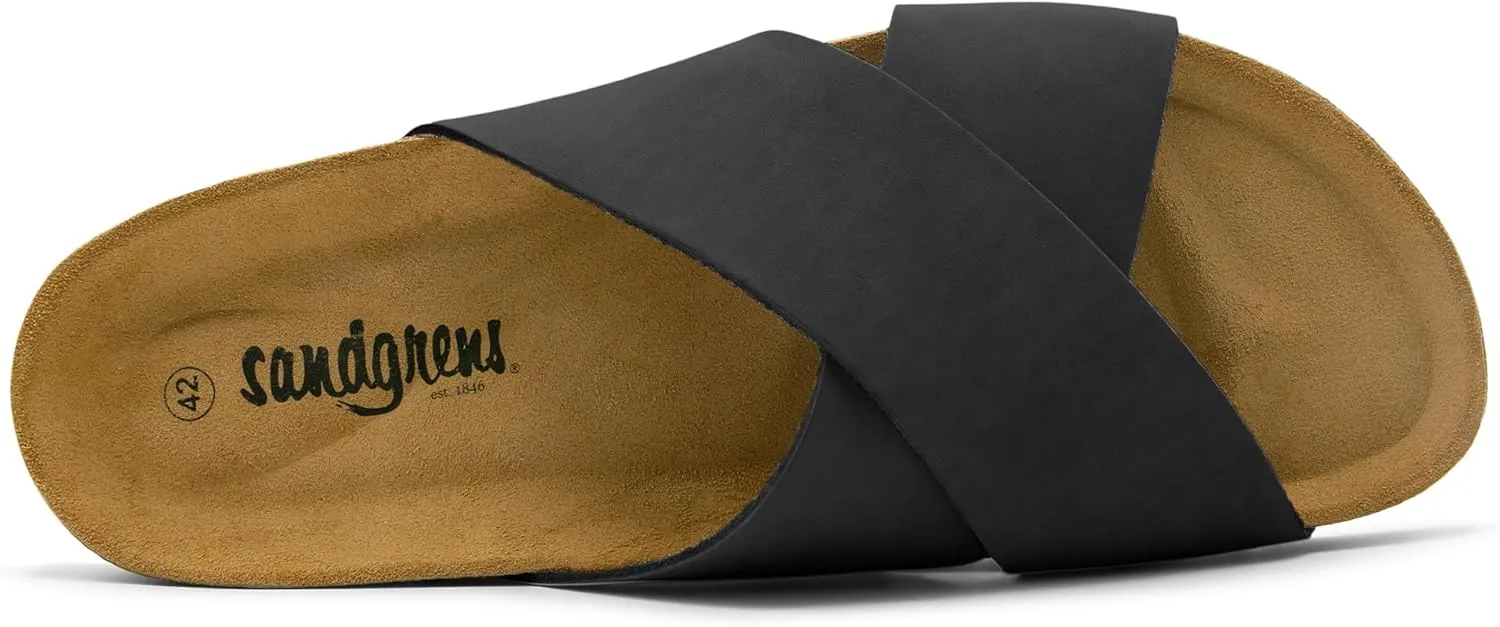 Sandgrens Handmade Unisex Cork Slides | European Top Grain Leather Sandals with Soft Suede Footbed and EVA Rubber Sole | Soria