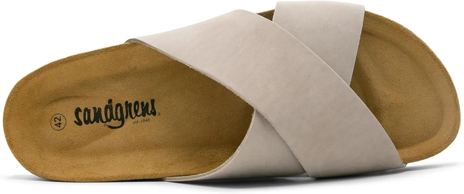 Sandgrens Handmade Unisex Cork Slides | European Top Grain Leather Sandals with Soft Suede Footbed and EVA Rubber Sole | Soria