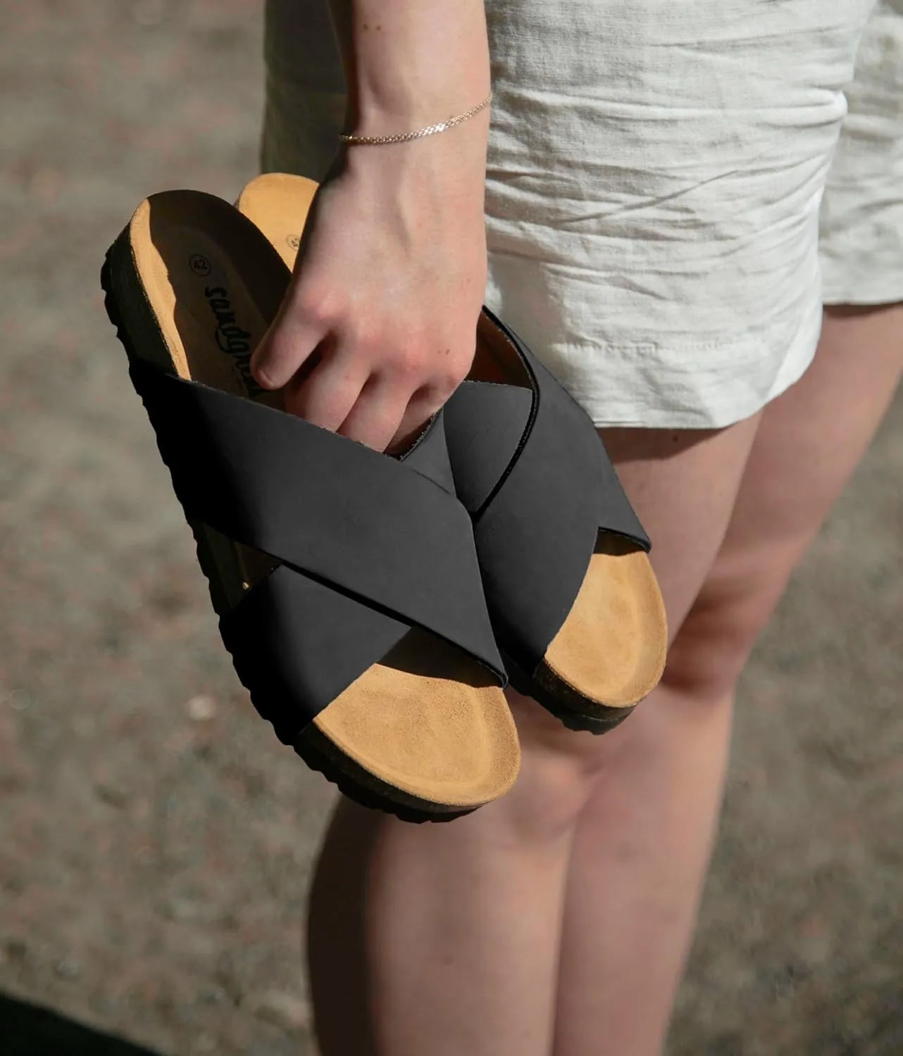 Sandgrens Handmade Unisex Cork Slides | European Top Grain Leather Sandals with Soft Suede Footbed and EVA Rubber Sole | Soria