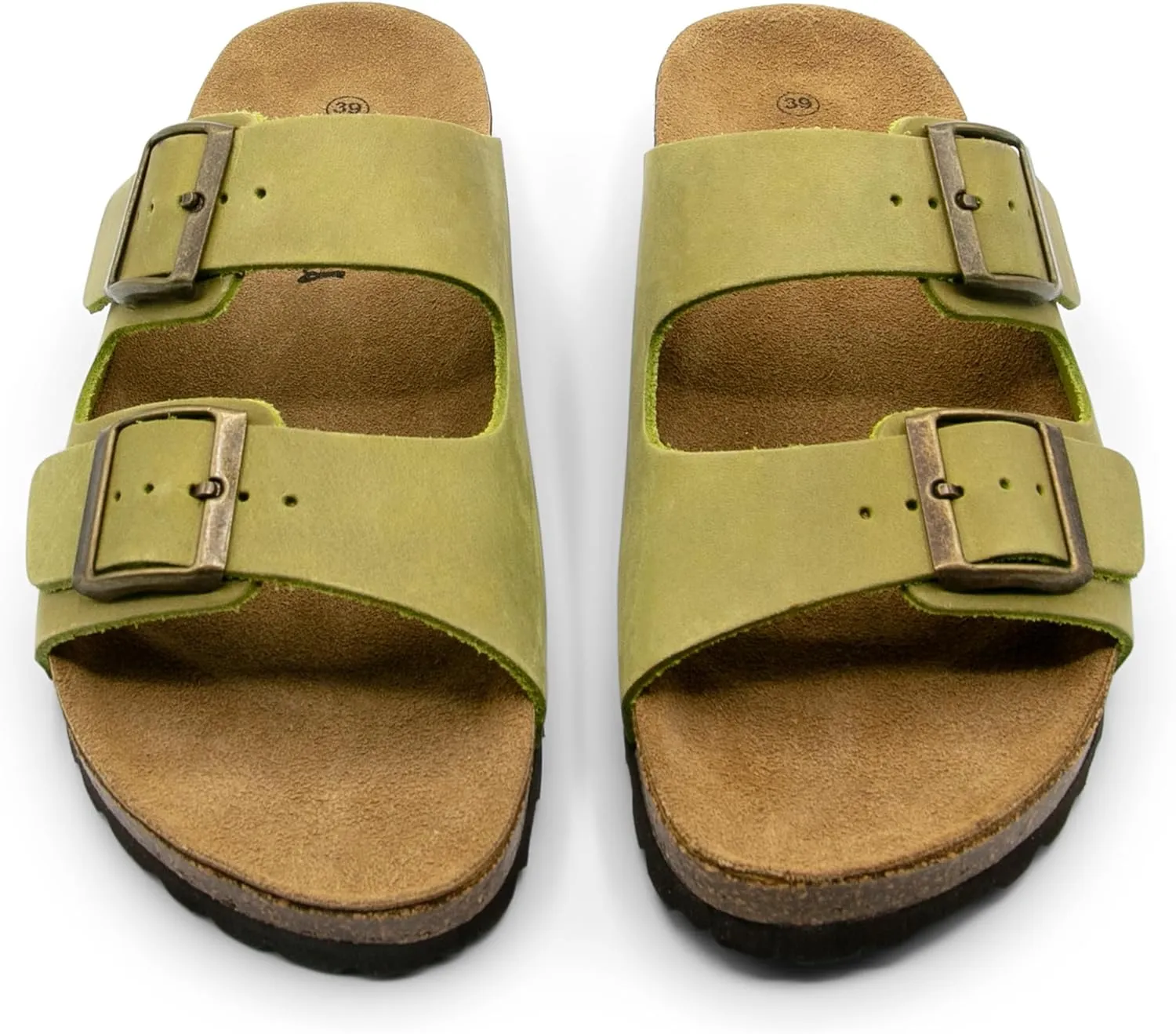 Sandgrens Handmade Unisex Cork Slides | European Top Grain Leather Sandals with Soft Suede Original Footbed, Adjustable Straps, and EVA Rubber Sole | Costa