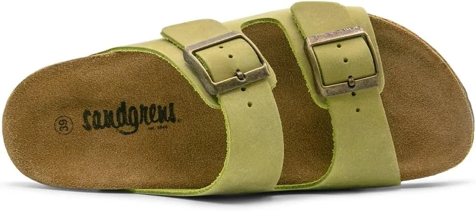 Sandgrens Handmade Unisex Cork Slides | European Top Grain Leather Sandals with Soft Suede Original Footbed, Adjustable Straps, and EVA Rubber Sole | Costa