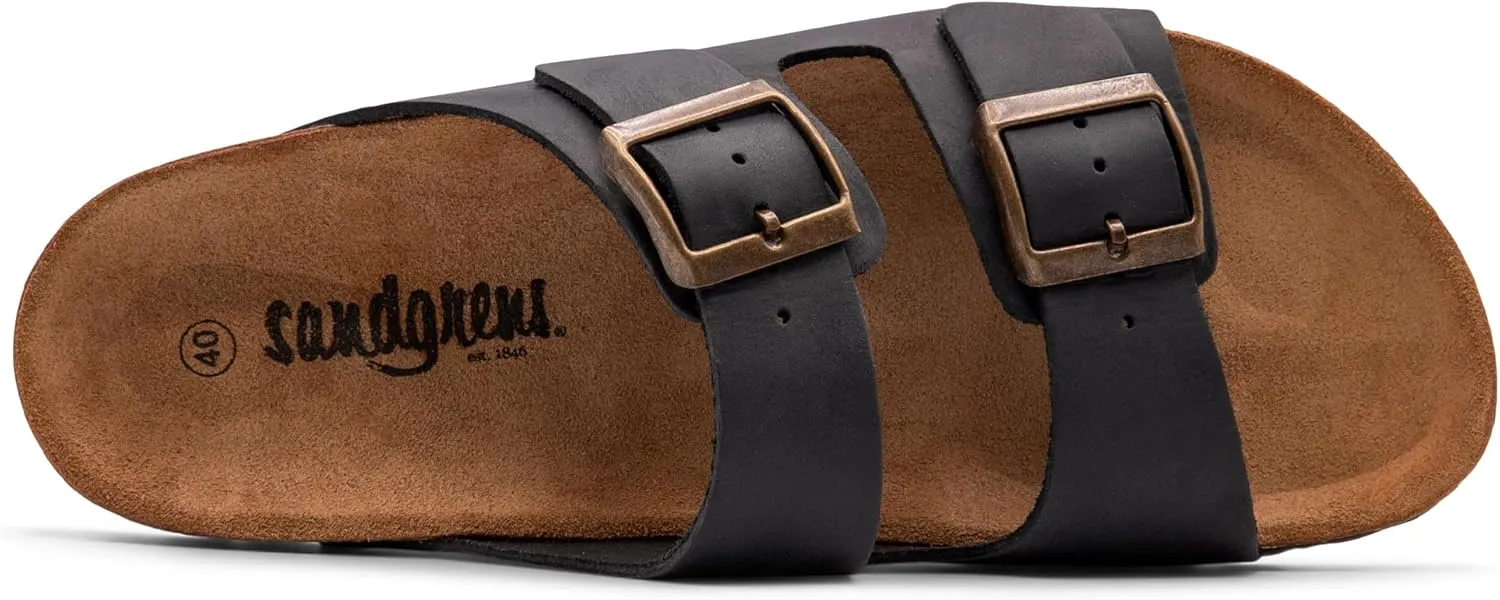 Sandgrens Handmade Unisex Cork Slides | European Top Grain Leather Sandals with Soft Suede Original Footbed, Adjustable Straps, and EVA Rubber Sole | Costa