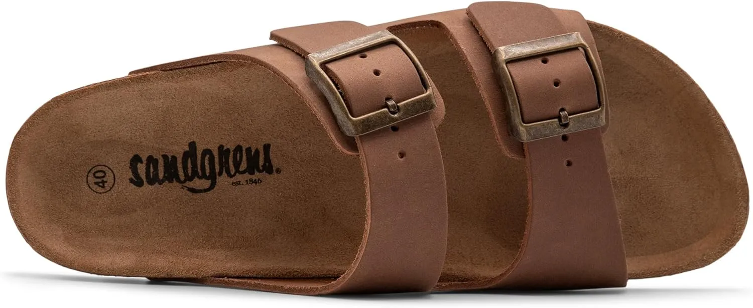 Sandgrens Handmade Unisex Cork Slides | European Top Grain Leather Sandals with Soft Suede Original Footbed, Adjustable Straps, and EVA Rubber Sole | Costa