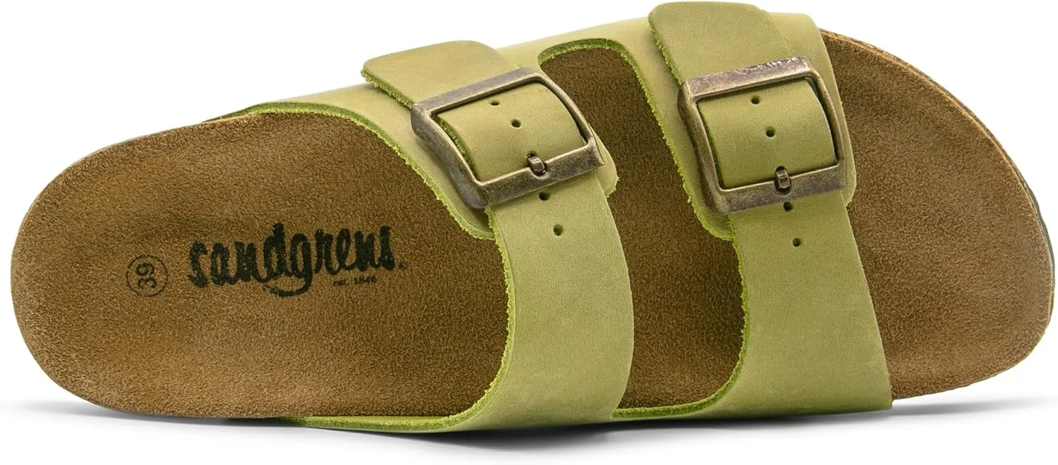 Sandgrens Handmade Unisex Cork Slides | European Top Grain Leather Sandals with Soft Suede Original Footbed, Adjustable Straps, and EVA Rubber Sole | Costa