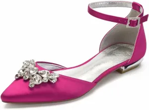 Satin Rhinestones Wedding Flats Shoes for Bride Pointed Toe Prom Evening Bridal Party Dress Flats Women 5047-63