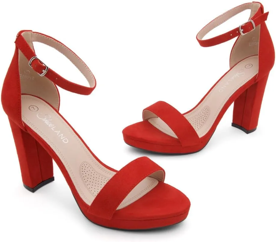 Shoe Land Women's Platform Heels - Chunky Block Heeled Sandals with Ankle Strap, Open Toe Dressy High Heels for Women, Comfortable Prom, Wedding & Party Pumps 2025