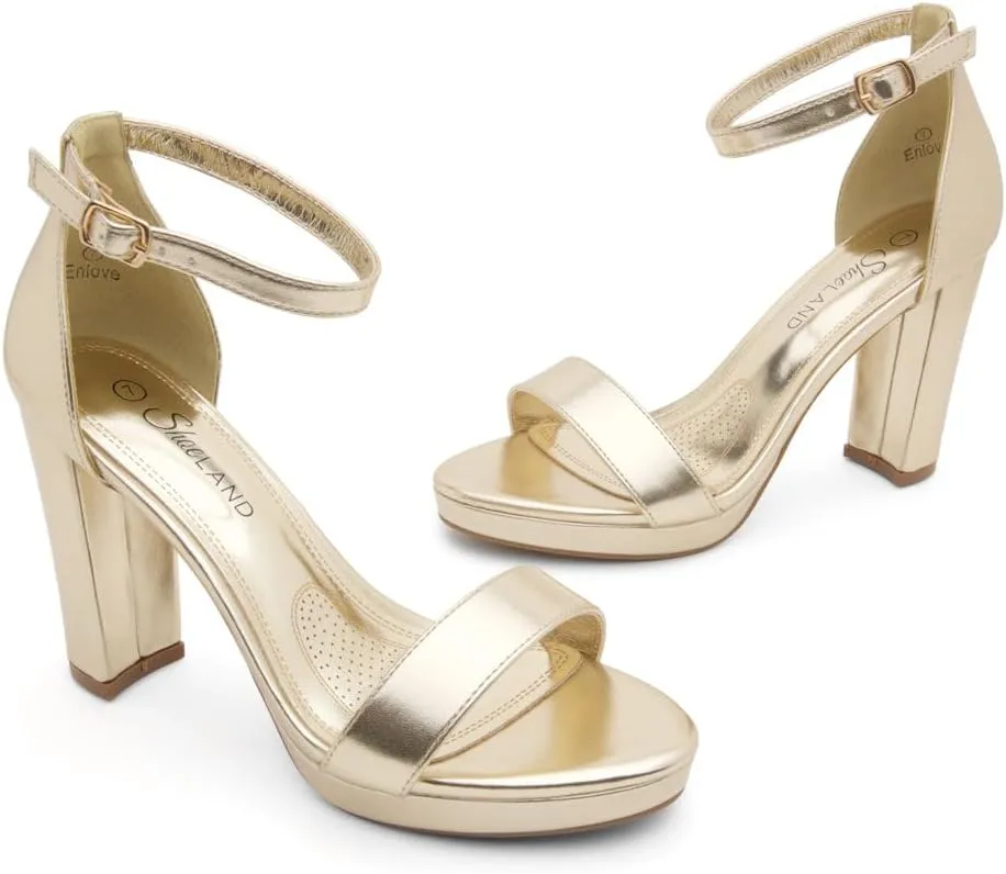 Shoe Land Women's Platform Heels - Chunky Block Heeled Sandals with Ankle Strap, Open Toe Dressy High Heels for Women, Comfortable Prom, Wedding & Party Pumps 2025