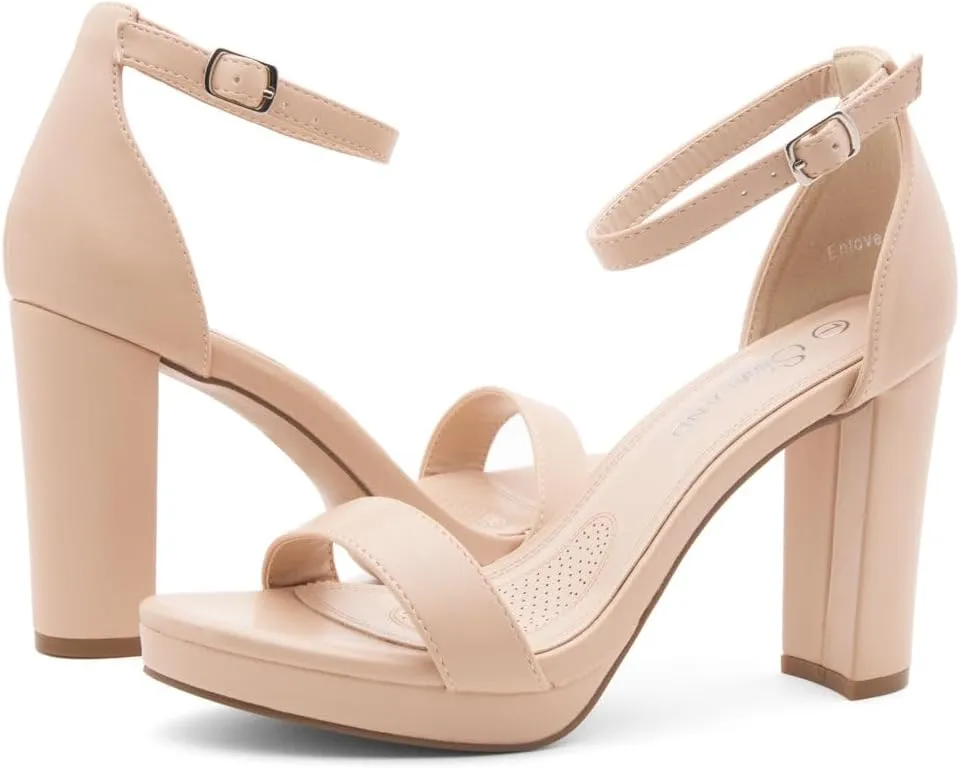 Shoe Land Women's Platform Heels - Chunky Block Heeled Sandals with Ankle Strap, Open Toe Dressy High Heels for Women, Comfortable Prom, Wedding & Party Pumps 2025