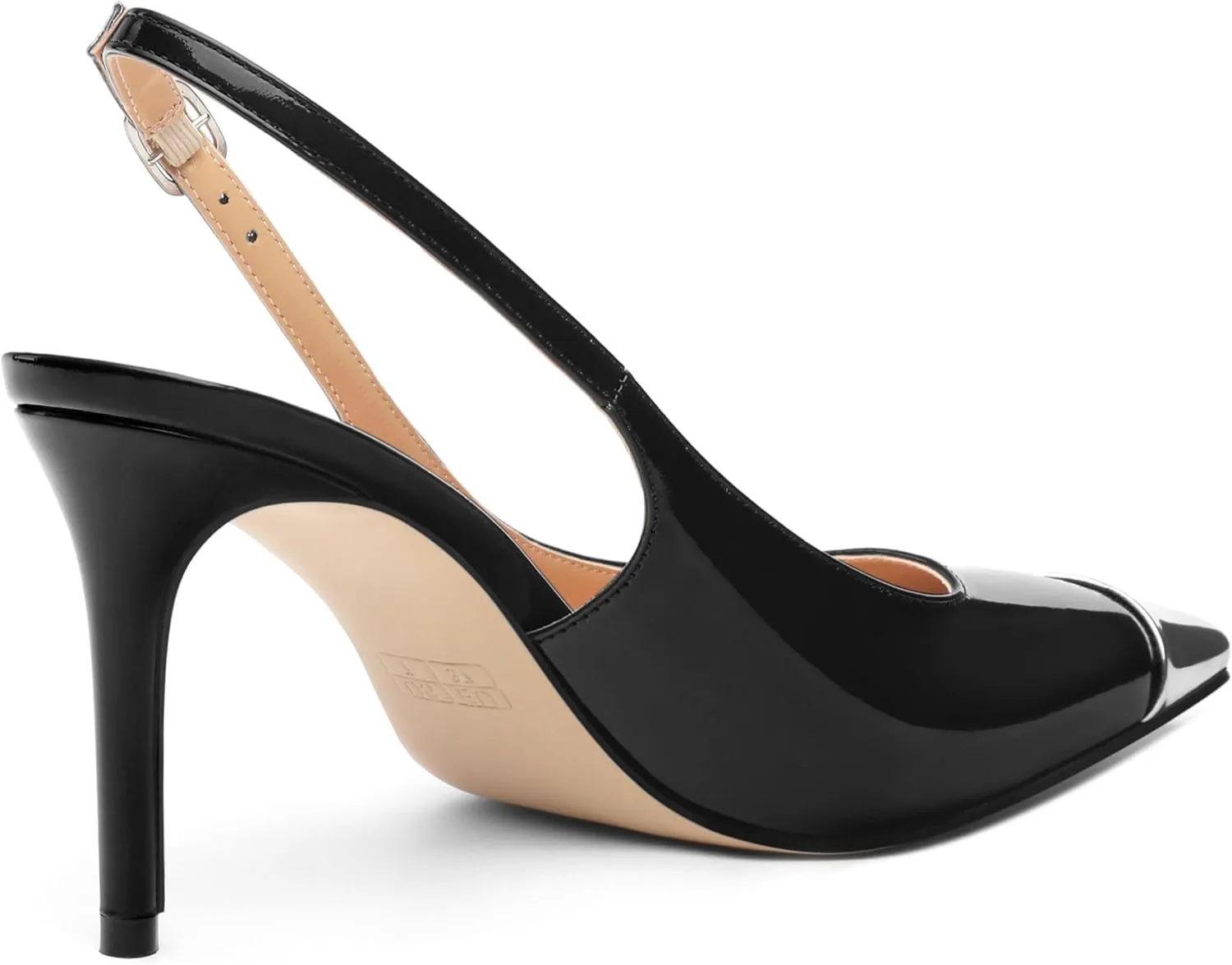 Slingback Heels for Women Stiletto Heels Silver Cap Square Toe Two Toned Pumps with Buckle High Heel Sandals Evening Party Wedding Shoes 3.35 Inch