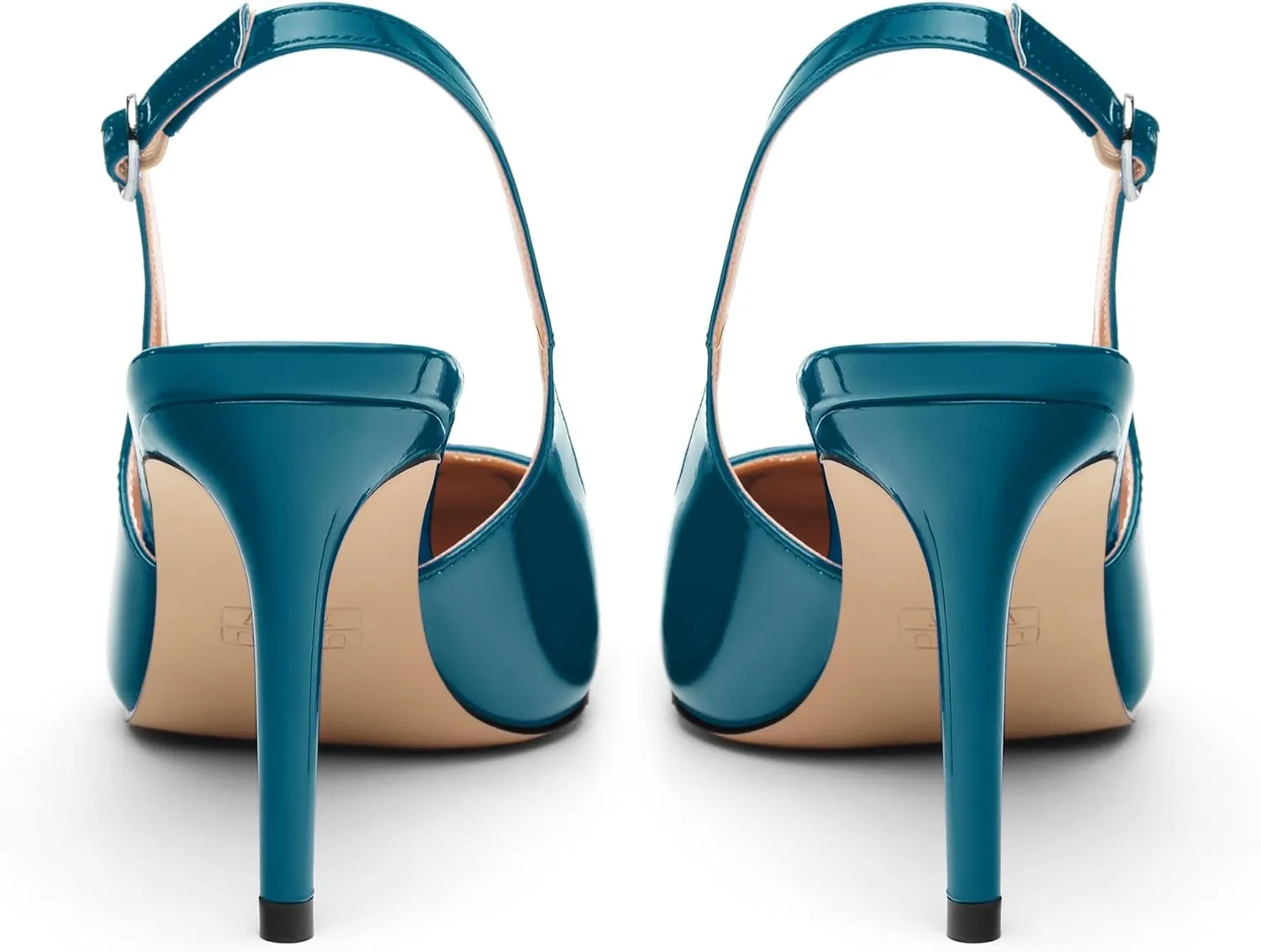 Slingback Heels for Women Stiletto Heels Silver Cap Square Toe Two Toned Pumps with Buckle High Heel Sandals Evening Party Wedding Shoes 3.35 Inch