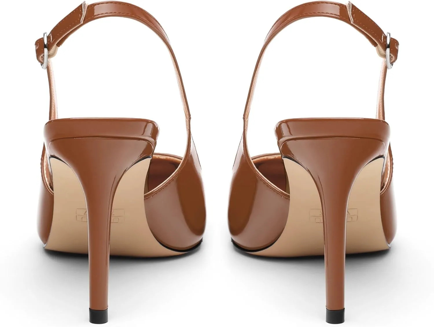 Slingback Heels for Women Stiletto Heels Silver Cap Square Toe Two Toned Pumps with Buckle High Heel Sandals Evening Party Wedding Shoes 3.35 Inch