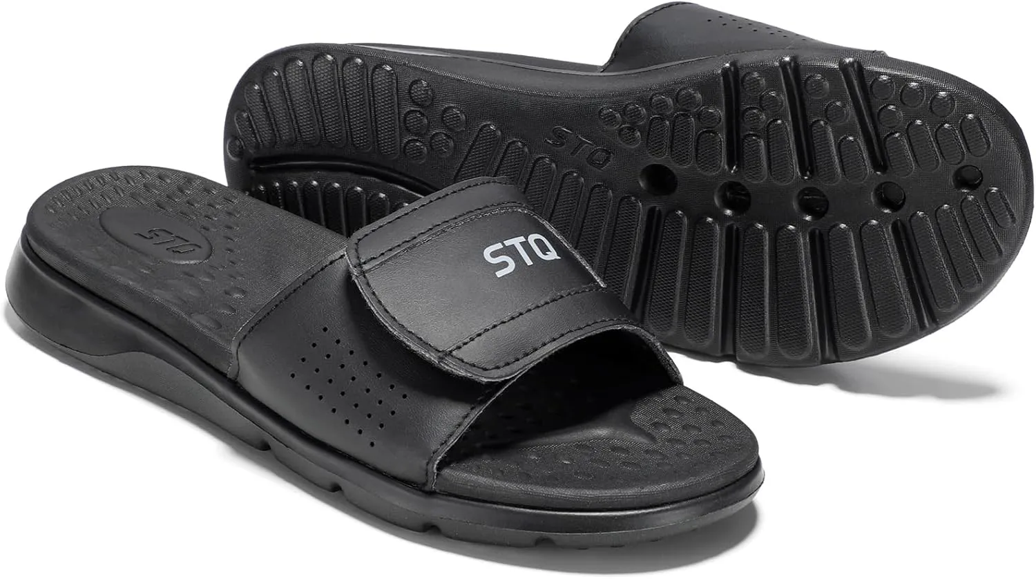 STQ Orthopedic Slides for Women Memory Foam Sandals Arch Support Slide Sandals with Adjustable Hook and Loop