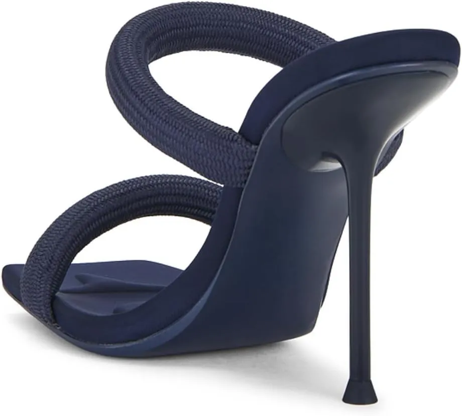 Strappy Heels Sandals for Women Two Strap Heels Square Toe Slip on Stiletto Shoes