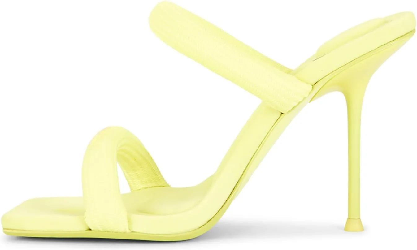 Strappy Heels Sandals for Women Two Strap Heels Square Toe Slip on Stiletto Shoes