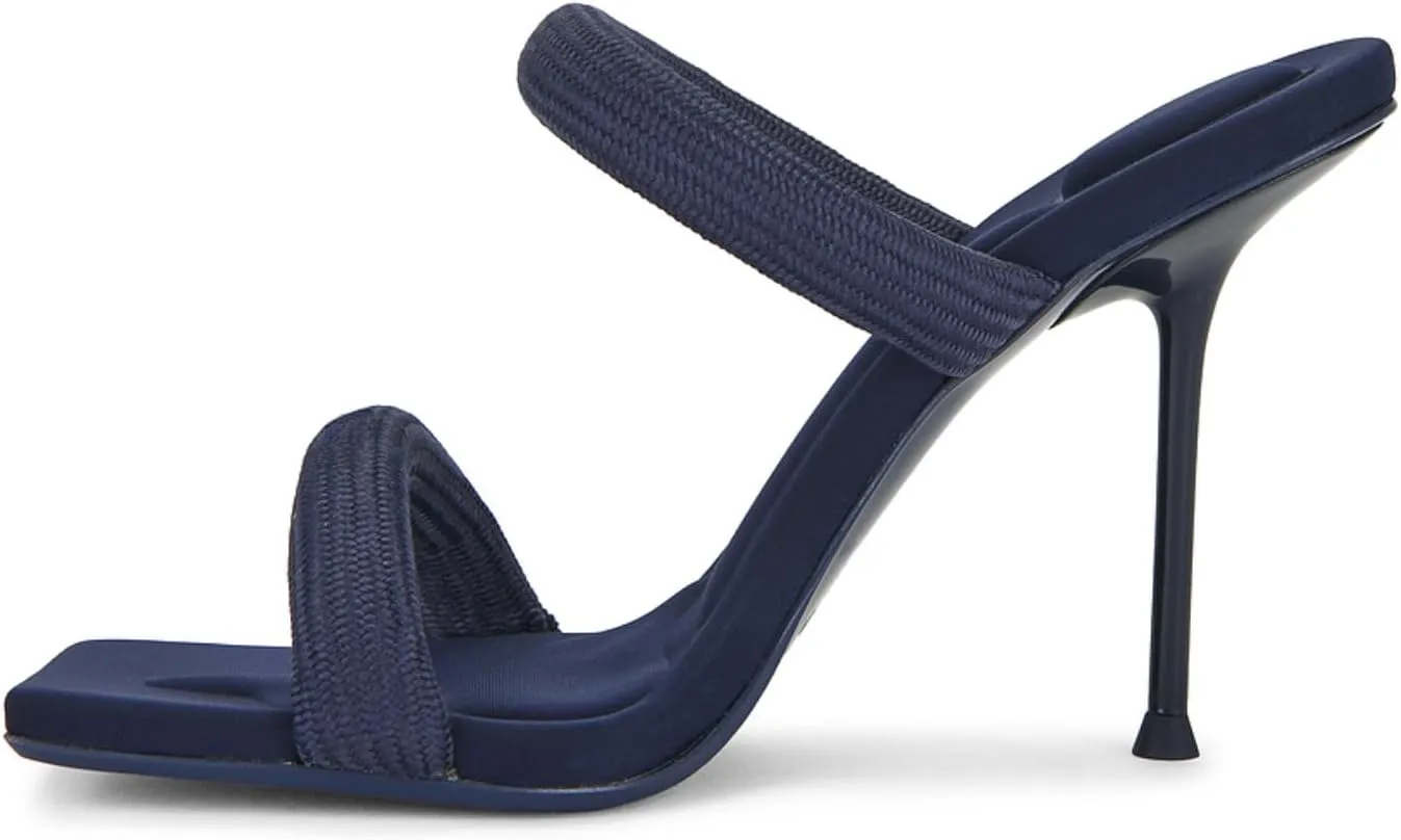 Strappy Heels Sandals for Women Two Strap Heels Square Toe Slip on Stiletto Shoes