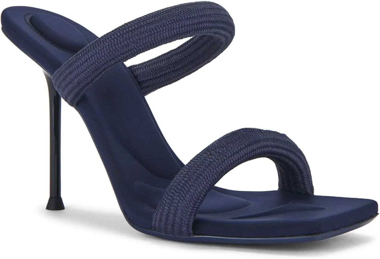 Strappy Heels Sandals for Women Two Strap Heels Square Toe Slip on Stiletto Shoes