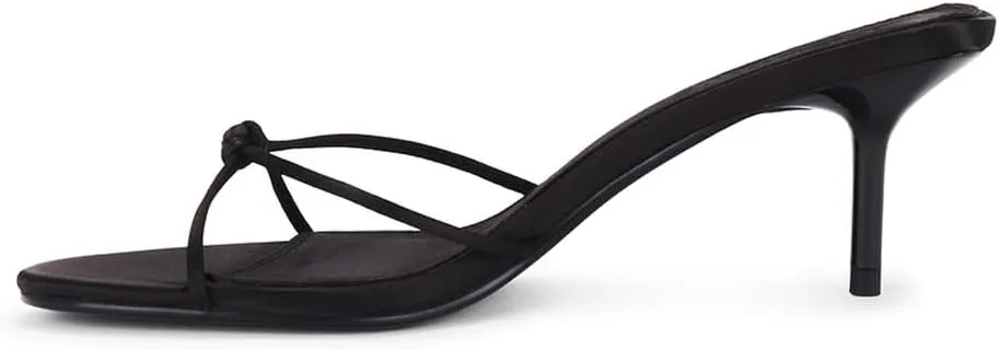 Strappy Kitten Heels Sandals for Women Open Round Toe Slip On Mule Knotted Design Summer Fashion Shoes