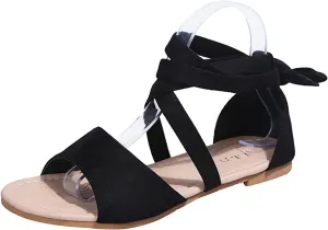 Strappy Sandals for Women Flats,Summer Casual Cross Straps Lace up Fish Mouth Open Toe Roman Sandalias Comfortable Trendy Elegant Ladies Shoes