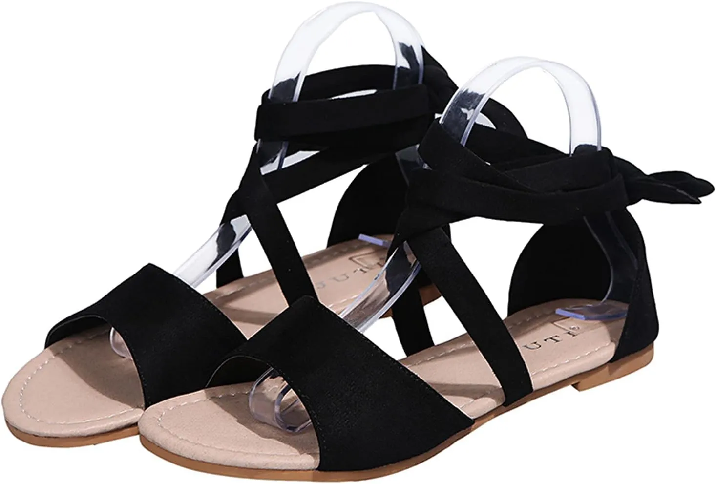 Strappy Sandals for Women Flats,Summer Casual Cross Straps Lace up Fish Mouth Open Toe Roman Sandalias Comfortable Trendy Elegant Ladies Shoes