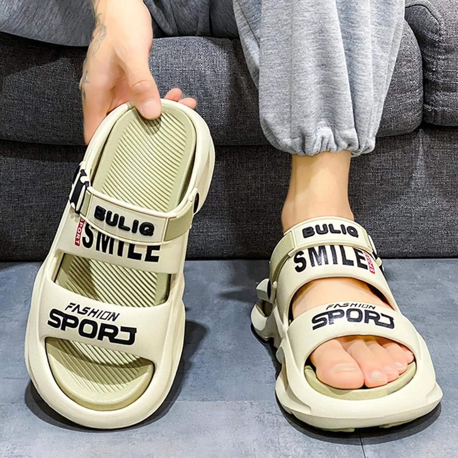 Stylish Summer Slide Sandals for Men and Women Chunky Casual Slippers for Outdoor Beach Shoes Colour Block Non Slip Slippers