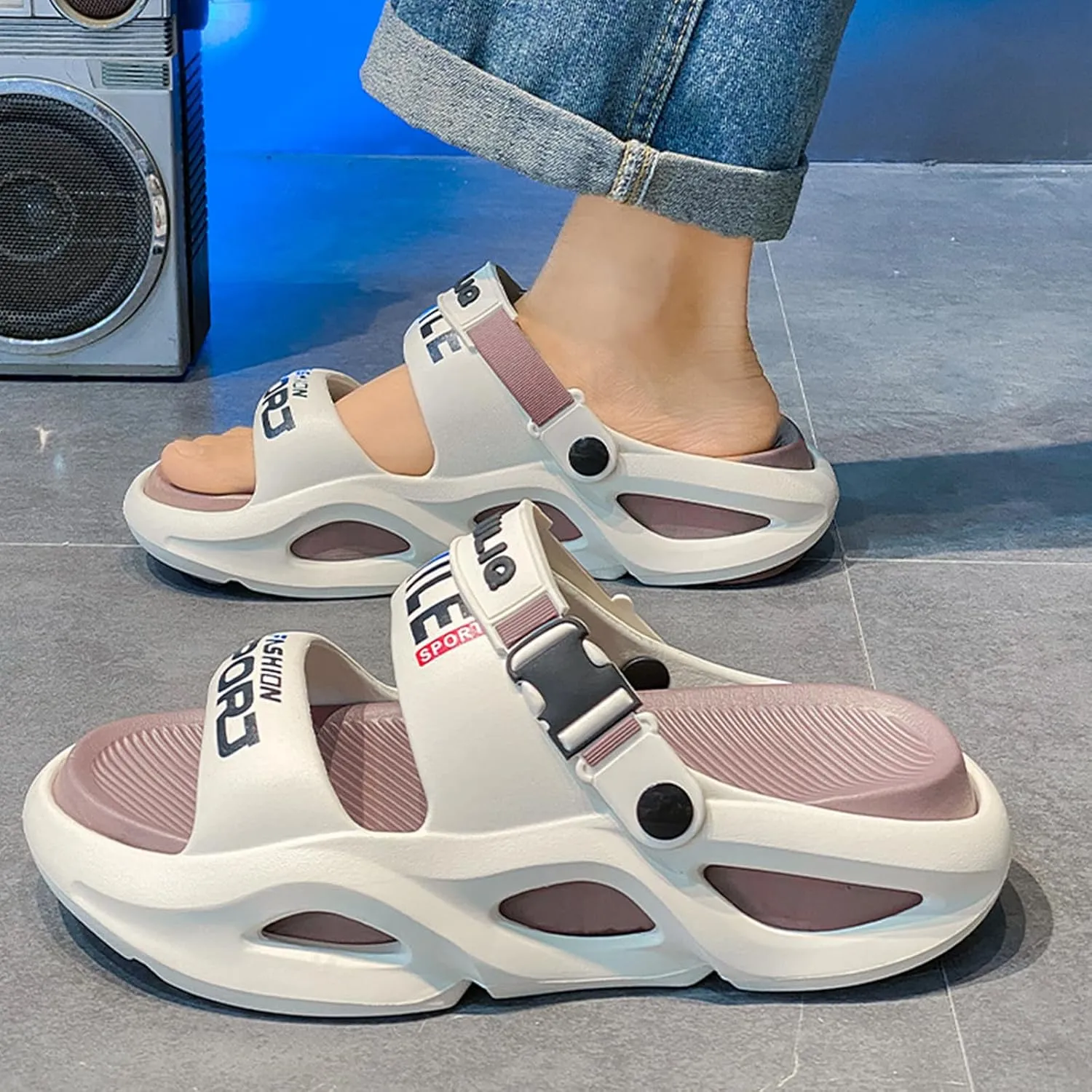 Stylish Summer Slide Sandals for Men and Women Chunky Casual Slippers for Outdoor Beach Shoes Colour Block Non Slip Slippers