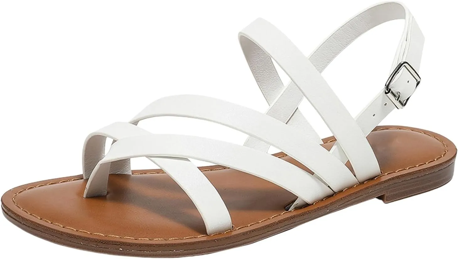 SuanlaTDS Women's Flat Sandals 2025 Crisscross Open Toe Buckle Back Strap Slingback Comfortable Dressy Cute Casual Gladiator Roman Shoes Summer Walking Travel Slip-on Slides Beach Sandal