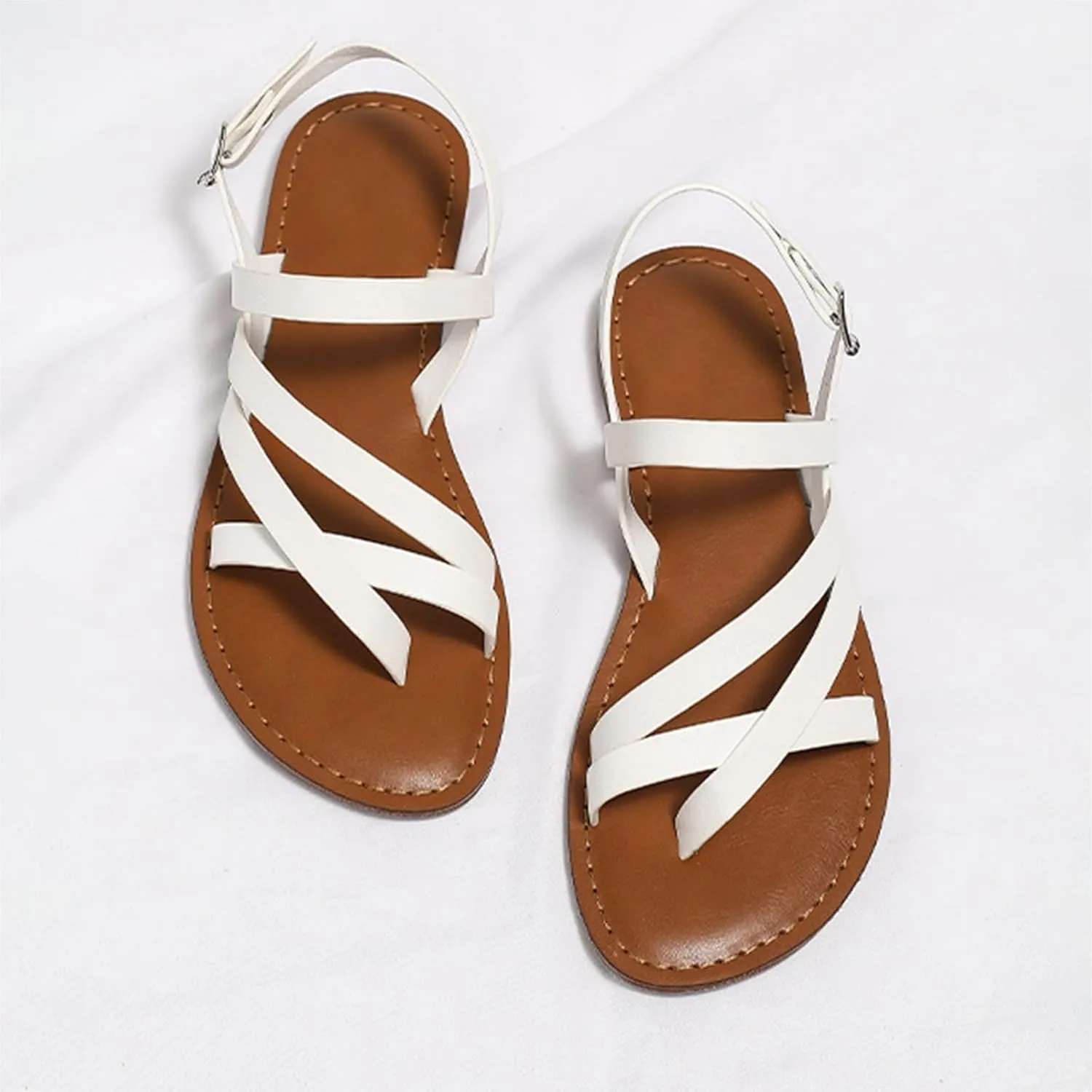 SuanlaTDS Women's Flat Sandals 2025 Crisscross Open Toe Buckle Back Strap Slingback Comfortable Dressy Cute Casual Gladiator Roman Shoes Summer Walking Travel Slip-on Slides Beach Sandal
