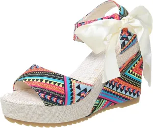 Summer Sandals for Women 2025 Bohemia Platform Wedges Open Toe Ankle Strap Dressy Sandal High Heel Walking Shoes
