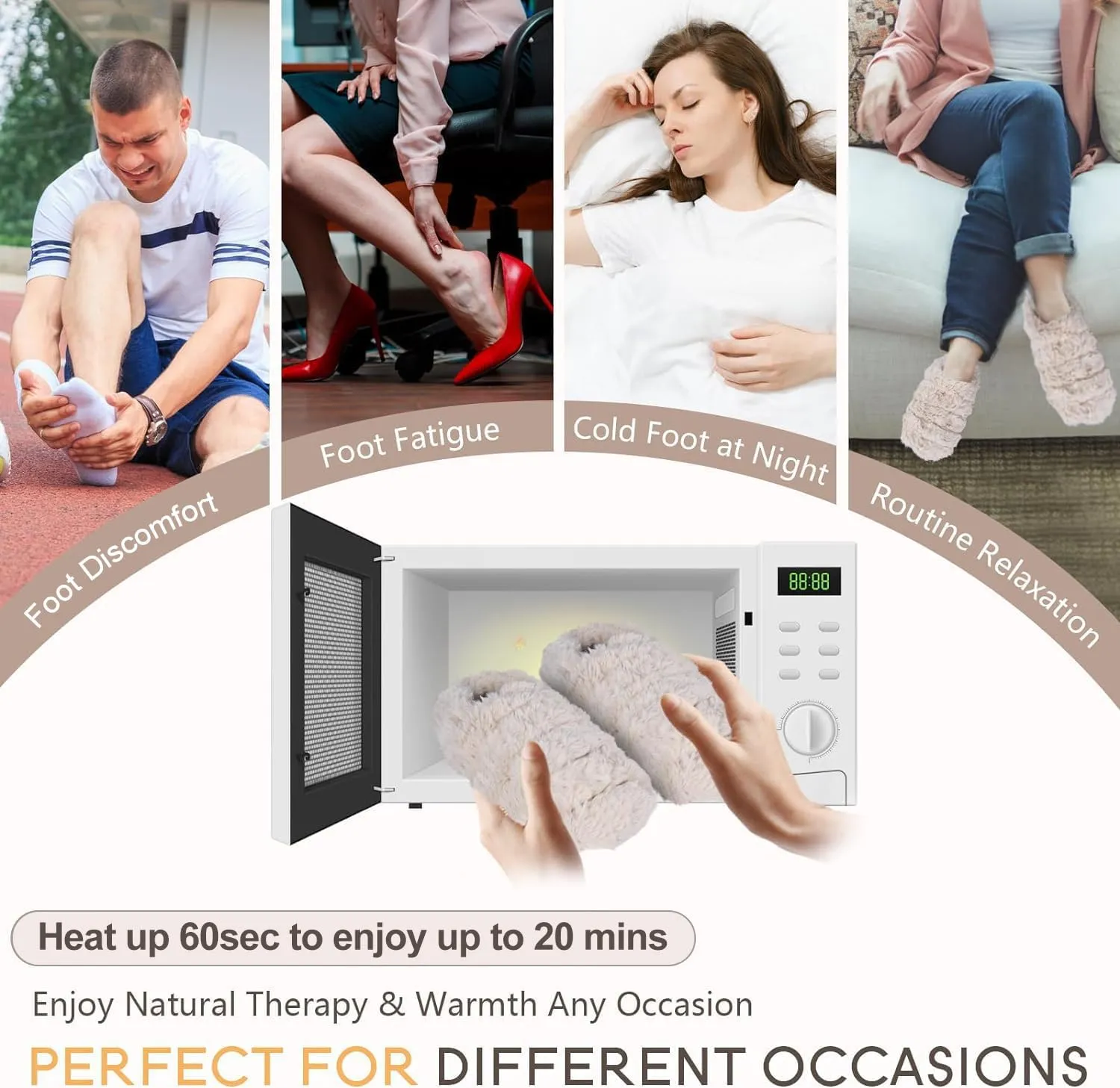 Suzzipad Microwavable Heated Slippers and Foot Warmers for Women & Men, Feet Warmer for Cold Feet, Microwave Slippers for Plantar Fasciitis, Achilles Tendinitis, Ankle Pain Relief, L, Unscented