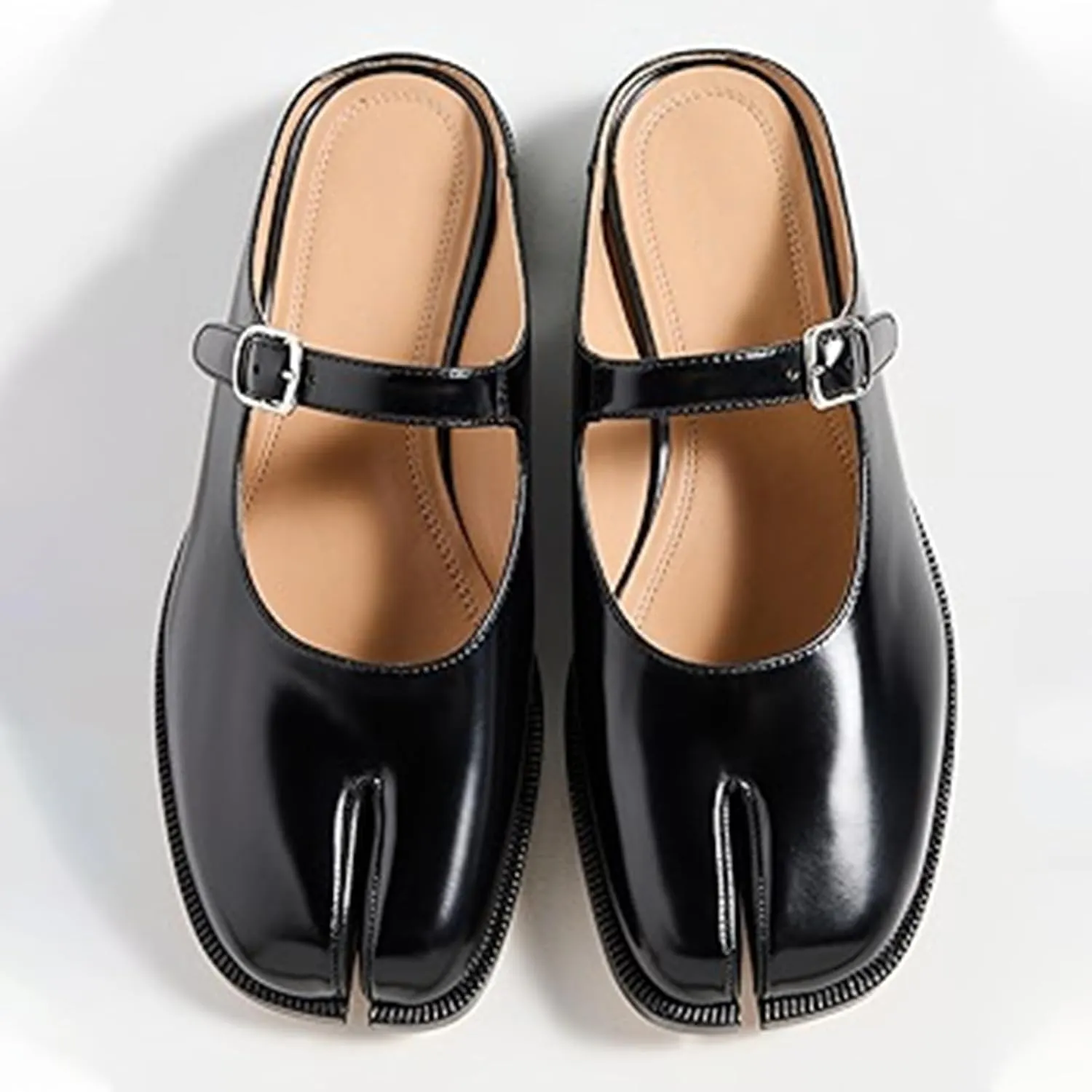 Tabi Mary Jane Shoes Women Split Toe Low Heel with Ankle Buckle Strap Flats Shoes for Women