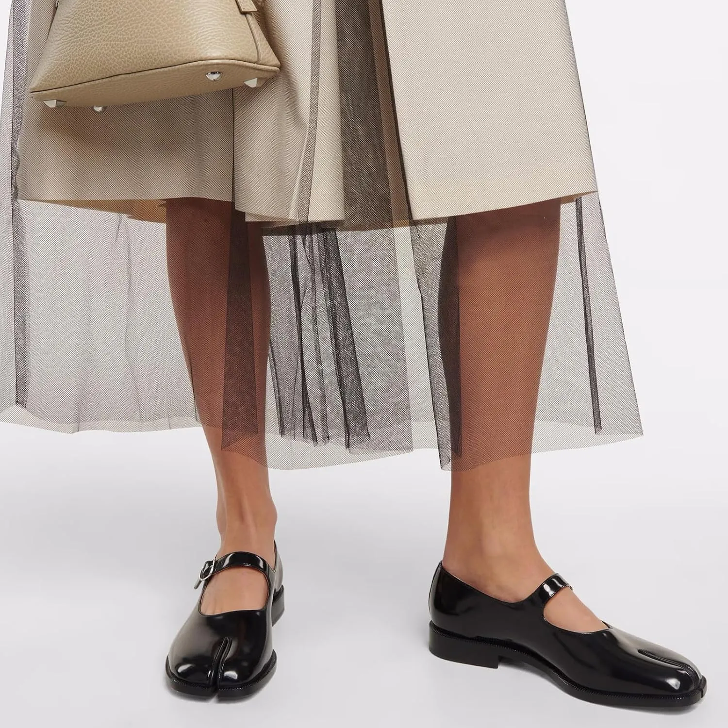 Tabi Mary Jane Shoes Women Split Toe Low Heel with Ankle Buckle Strap Flats Shoes for Women