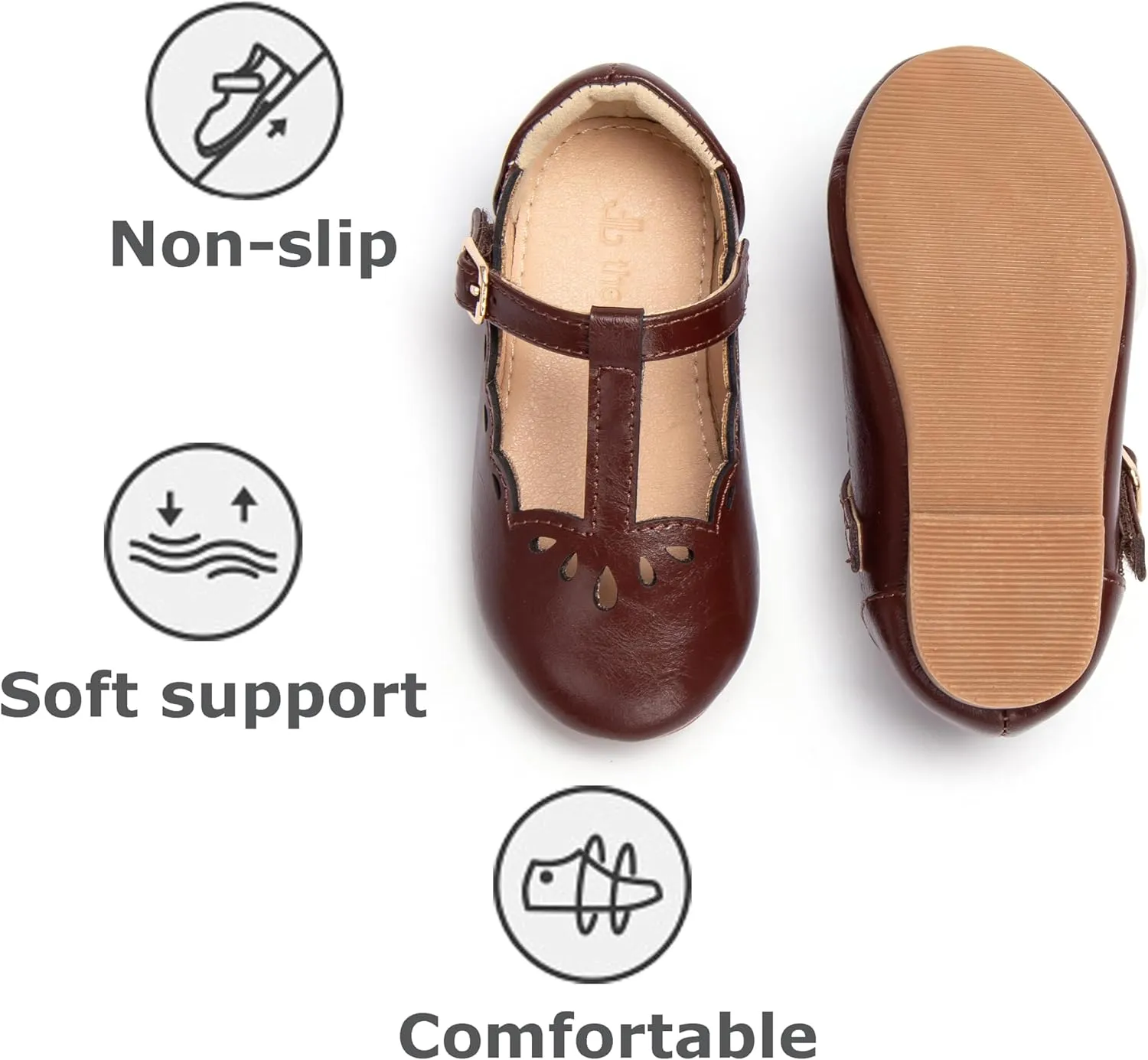 THEE BRON Mary Jane Shoes for Girls T-Strap Toddler Flats Patent Leather with Crafted Legacy