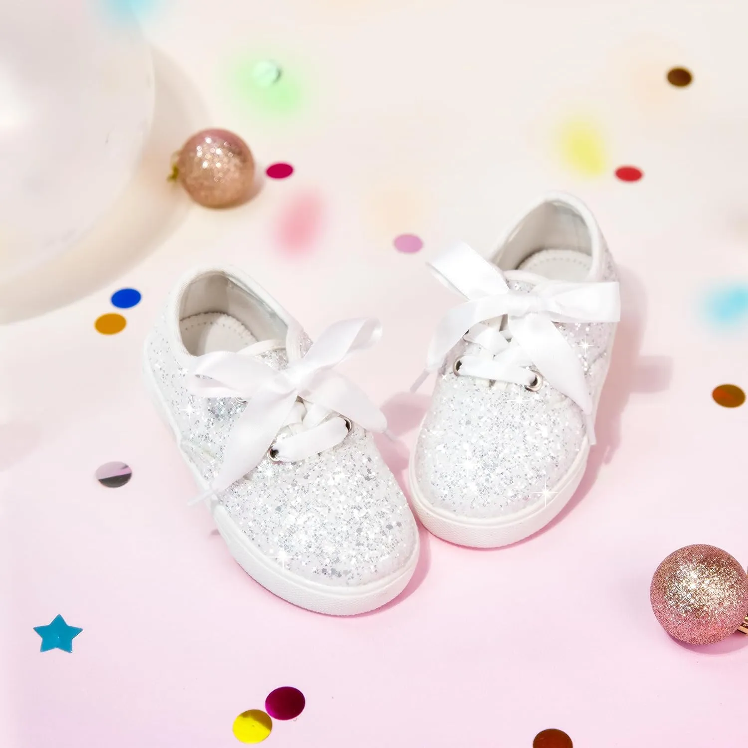 Toddler/Little Girls Sneakers-Slip On Glitter Sports Shoes for Running Walking