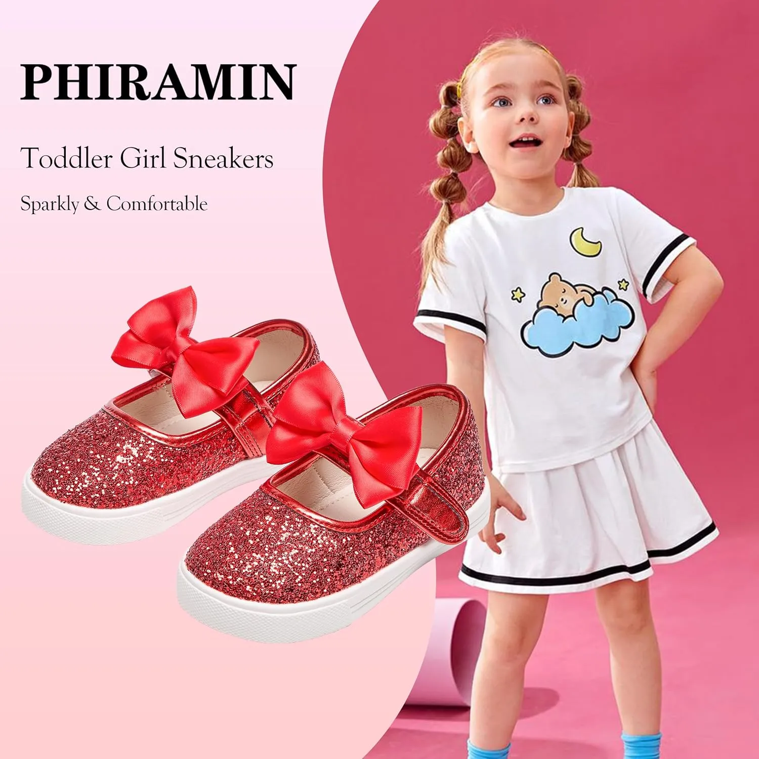 Toddler/Little Girls Sneakers-Slip On Glitter Sports Shoes for Running Walking