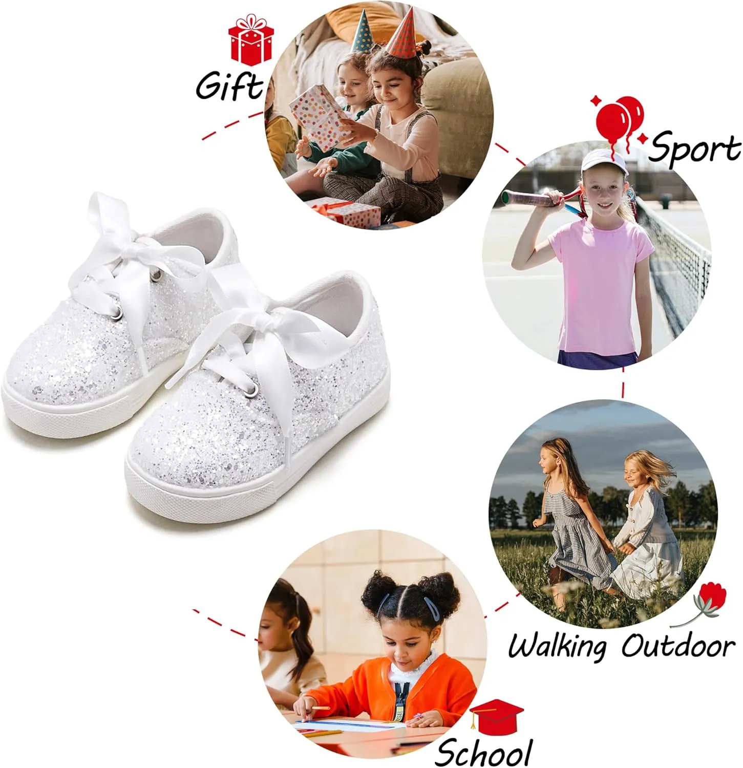 Toddler/Little Girls Sneakers-Slip On Glitter Sports Shoes for Running Walking