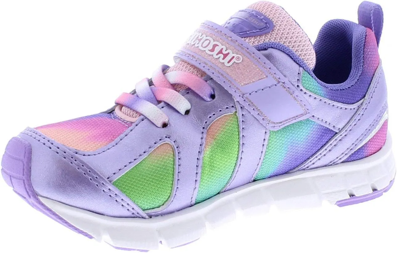 TSUKIHOSHI RAINBOW Kids Shoes - Strap-Closure Machine-Washable Kids Sneakers with Wide Toe Box and Slip-Resistant, Non-Marking Outsoles, Lavender/Multi - 5 Big Kid (8-12 Years)