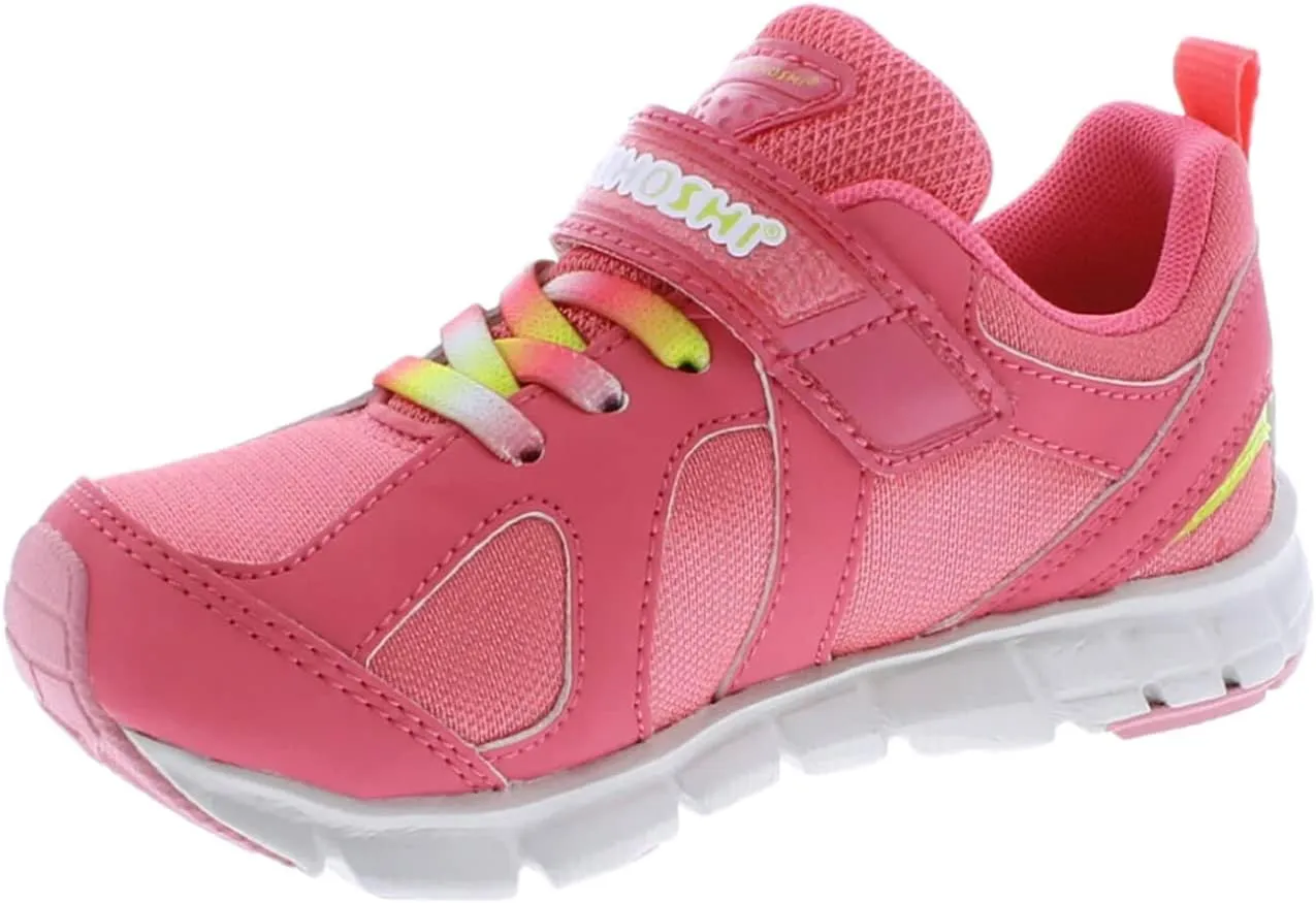 TSUKIHOSHI RAINBOW Kids Shoes - Strap-Closure Machine-Washable Kids Sneakers with Wide Toe Box and Slip-Resistant, Non-Marking Outsoles, Lime,coral - 3 Little Kid (4-8 Years)