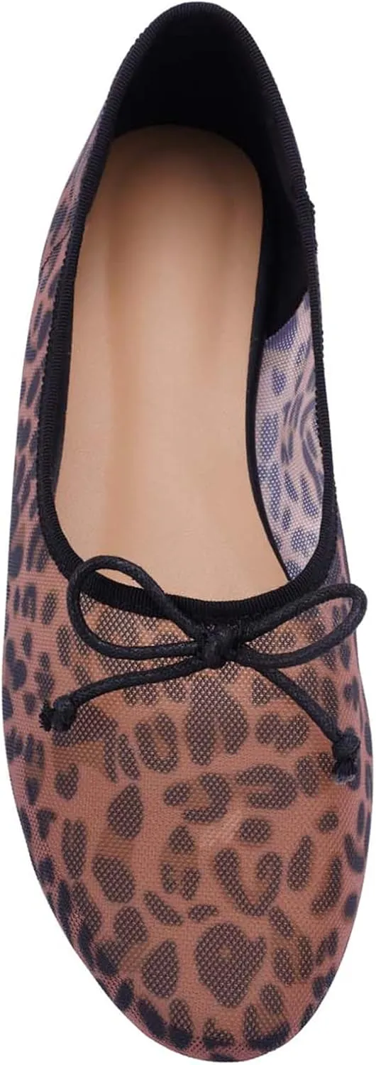 UBWDU Mesh Ballet Flats for Women Round Closed Toe Mary Jane Flats Ballerina Shoes with Bow