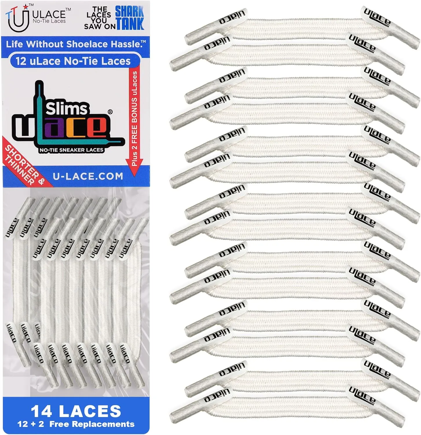 uLace Slims No-Tie Shoelaces - Elastic Shoe Laces for Sneakers | Stretchy, Elastic Laces | Easy Installation - 14 Laces
