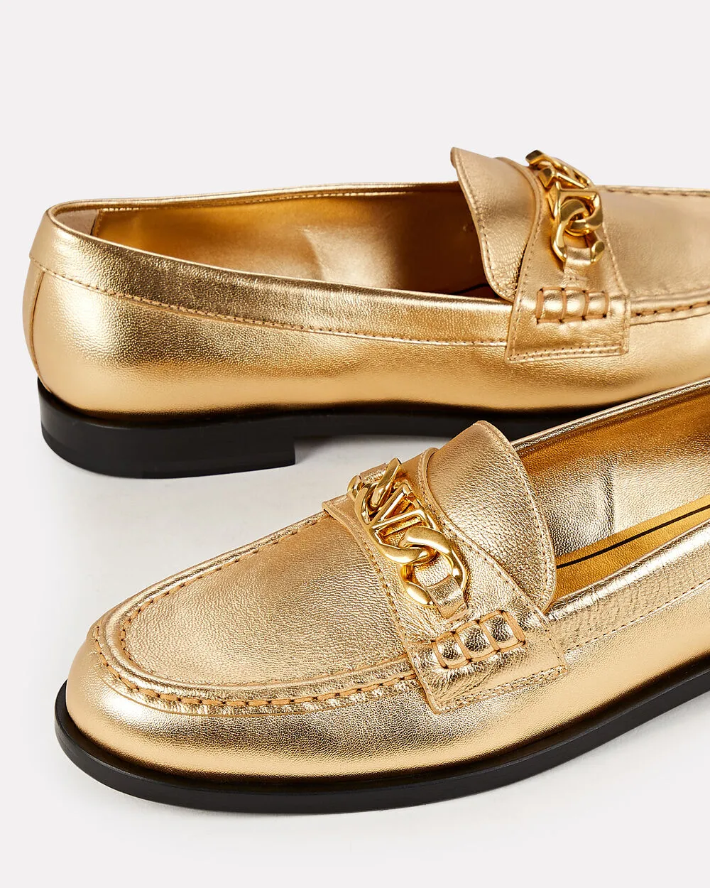Vlogo Chain Metallic Leather Loafers