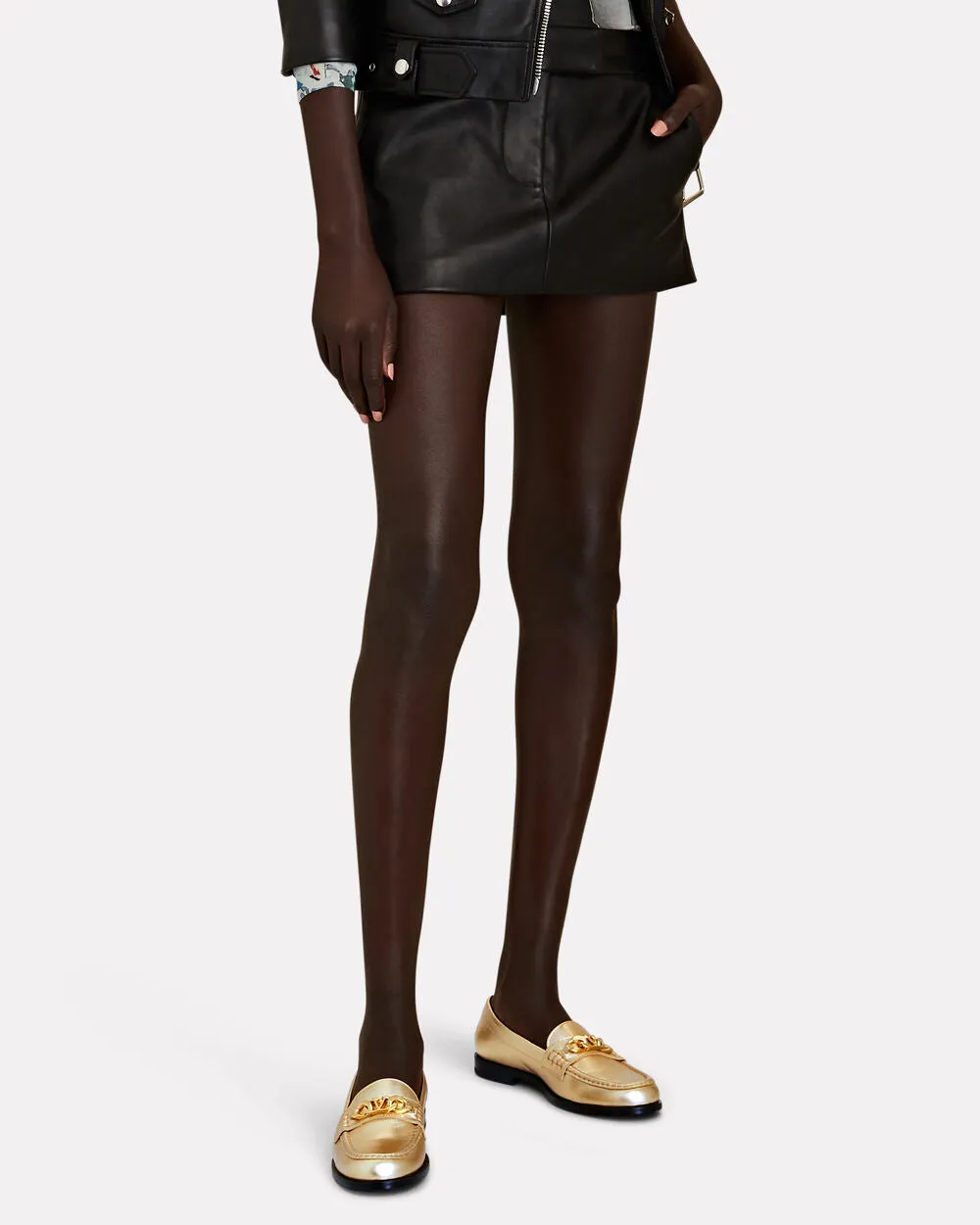 Vlogo Chain Metallic Leather Loafers