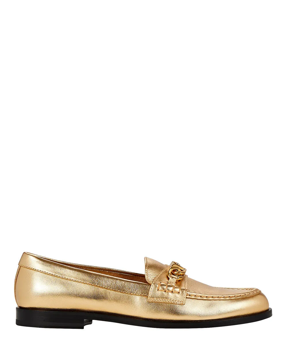Vlogo Chain Metallic Leather Loafers
