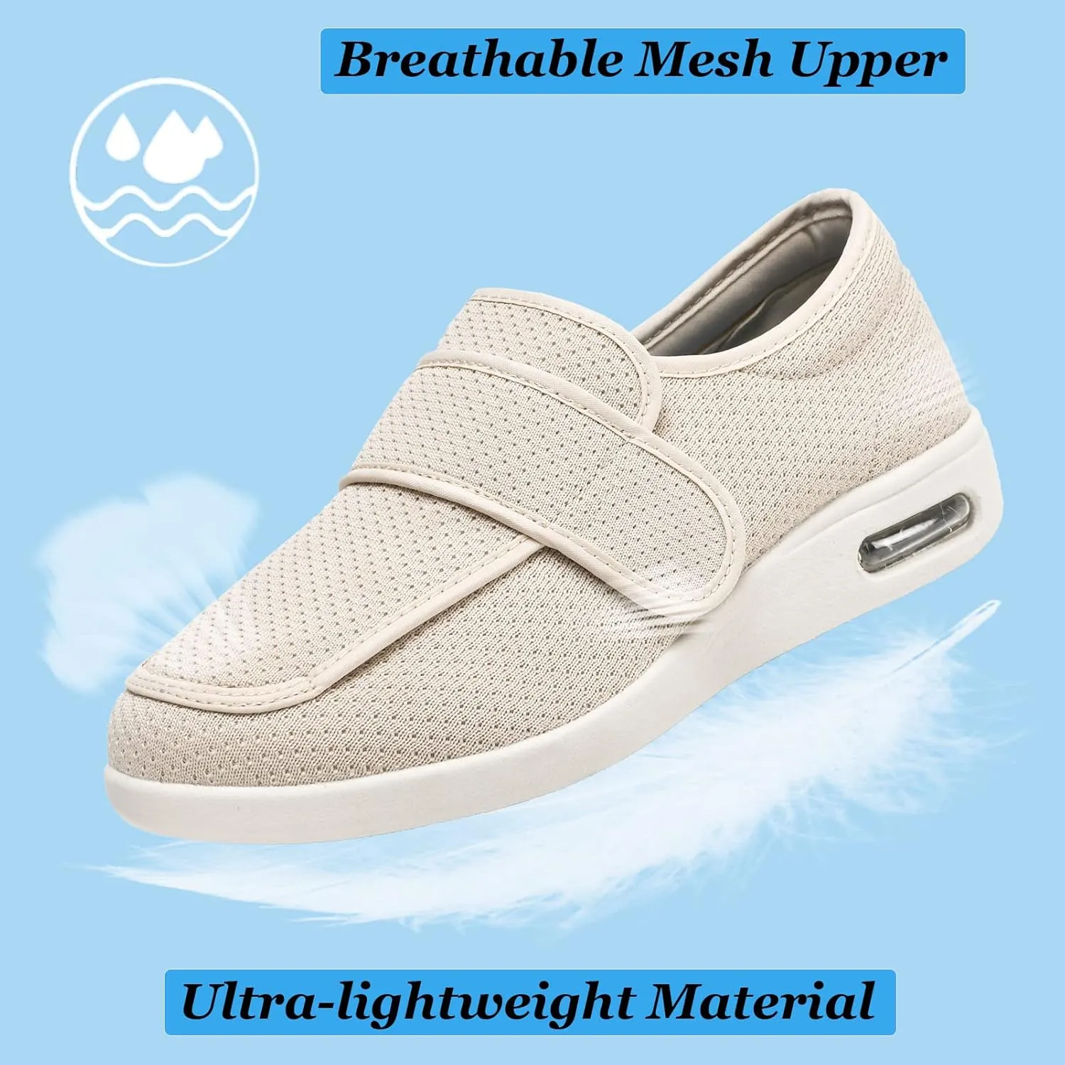 W&LESVAGO Women's Wide Width Diabetic Shoes with Adjustable Closures Easy On/Off, Breathable Lightweight Comfortable Walking Sneakers for Edema Swollen Feet Summer