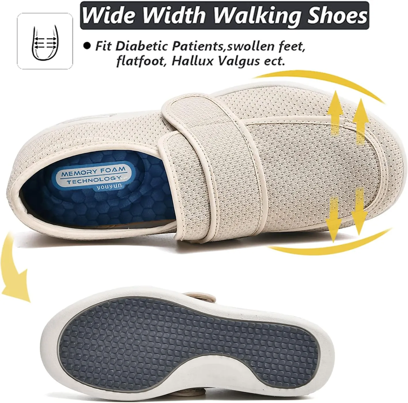 W&LESVAGO Women's Wide Width Diabetic Shoes with Adjustable Closures Easy On/Off, Breathable Lightweight Comfortable Walking Sneakers for Edema Swollen Feet Summer
