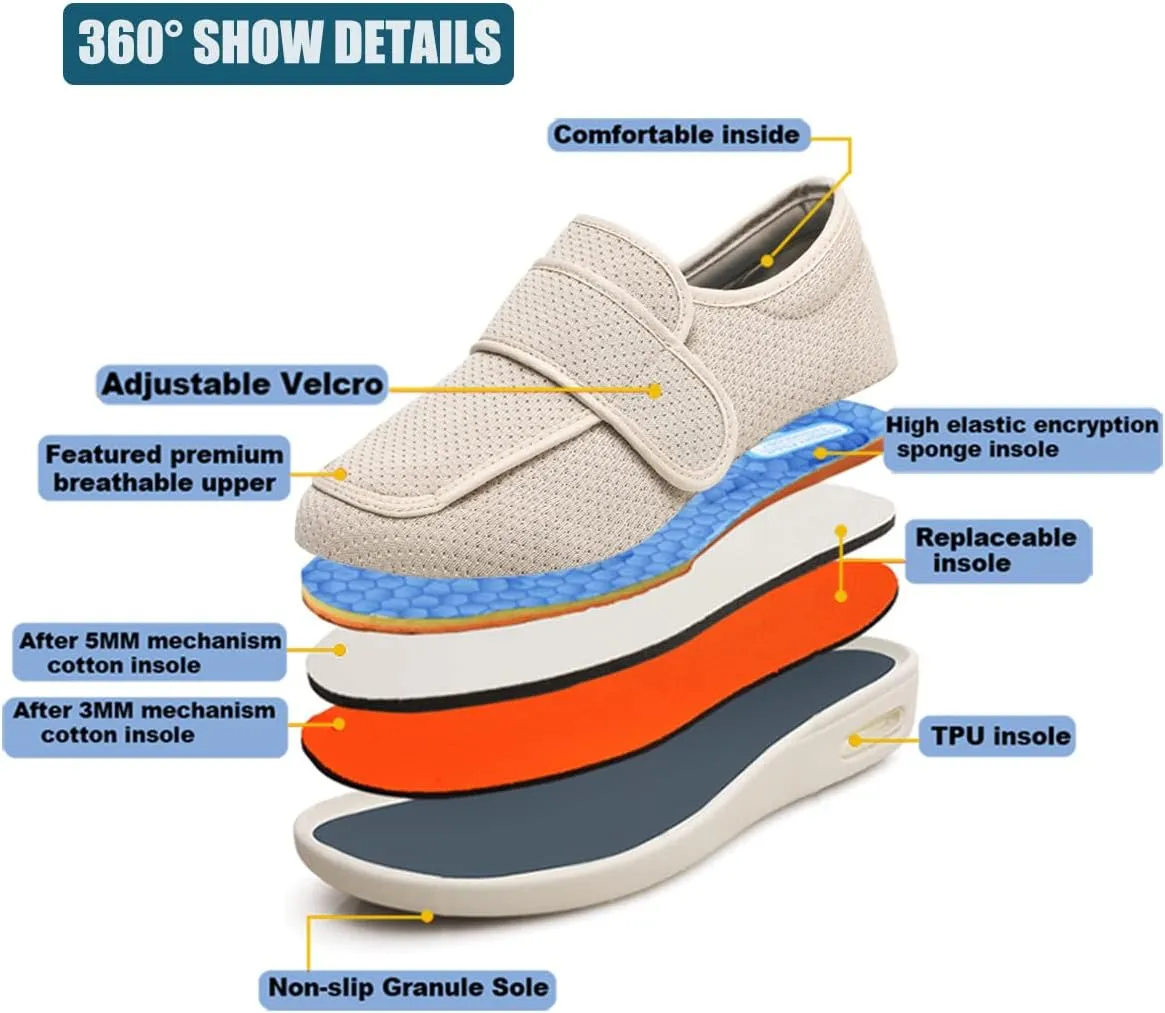W&LESVAGO Women's Wide Width Diabetic Shoes with Adjustable Closures Easy On/Off, Breathable Lightweight Comfortable Walking Sneakers for Edema Swollen Feet Summer